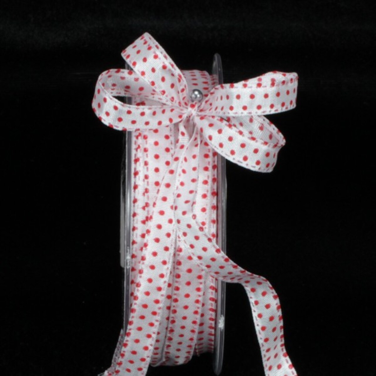The Ribbon People White with Red Polka Dots Wired Craft Ribbon .37&#x22; x 55 Yards